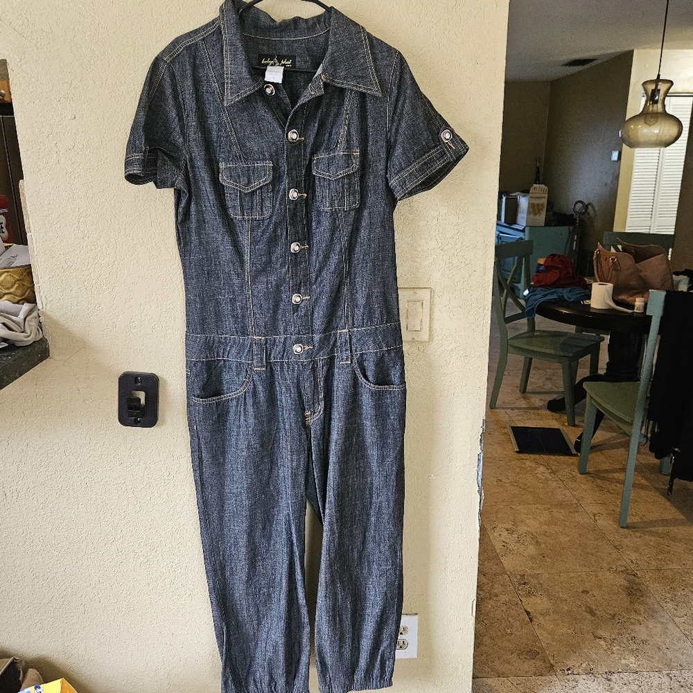 Vintage Y2K Baby Phat Denim Chambray Onesie Jumpsuit Romper size 11